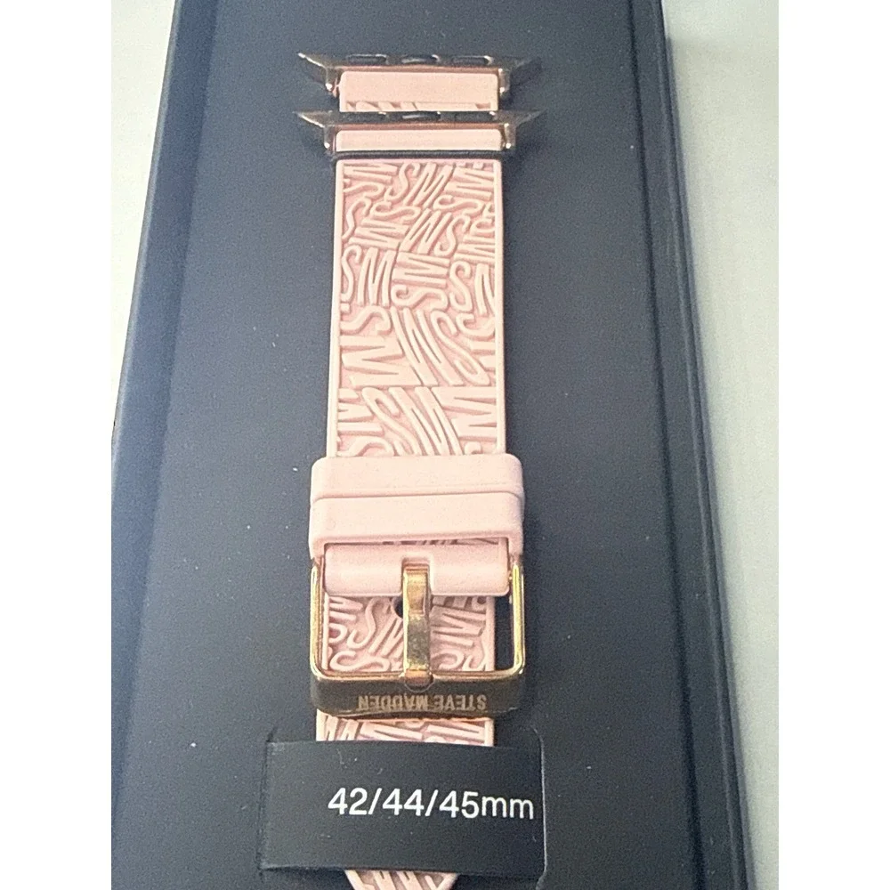 Steve Madden Apple Watch Band 42/44/45mm Pink Silicone Logo Rose Gold Buckle
